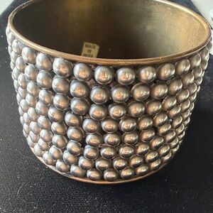 Vintage Brass Cuff Silver Studded Wide Bracelet Artisan Tribal Statement
